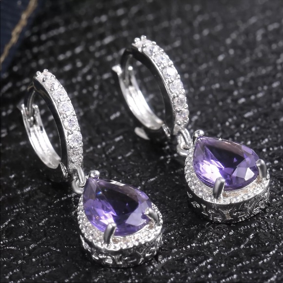 💕New 925 Silver Royal Amethyst Dangle Earrings - Picture 4 of 6
